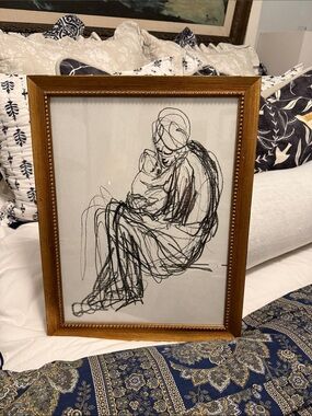 Pottery barn figures embrace 12x16” with gold frame